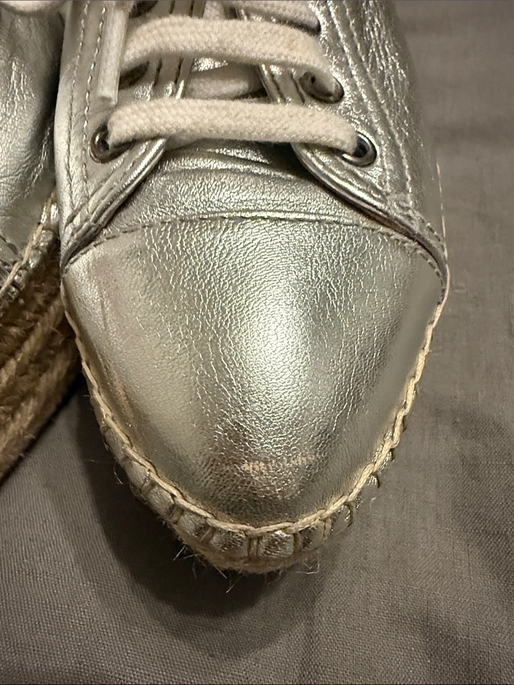 Miu Miu Silver Metallic Lace-Up Espadrille Platform Sneakers - Picture 5 of 8